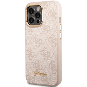 Plastové puzdro Guess na Apple iPhone 14 Pro GUHCP14LHG4SHP 4G Metal Camera Outline ružové