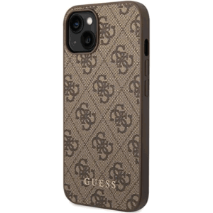 Plastové puzdro Guess na Apple iPhone 14 Pro Max GUHCP14XG4GFBR 4G Gold Logo hnedé