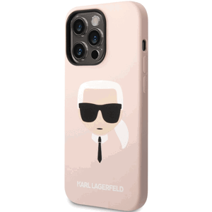 Silikónové puzdro Karl Lagerfeld na Apple iPhone 14 Pro KLHMP14LSLKHLP Liquid Silicone Karl Head MagSafe ružové