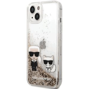 Plastové puzdro Karl Lagerfeld na Apple iPhone 14 KLHCP14SGKCD Liquid Glitter Karl and Choupette zlaté