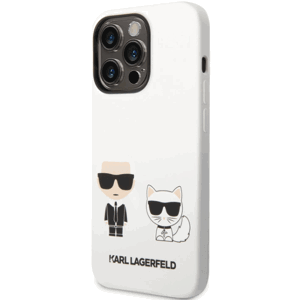 Silikónové puzdro Karl Lagerfeld na Apple iPhone 14 Pro Max KLHCP14XSSKCW Karl and Choupette Liquid Silicone biele