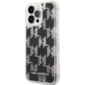 Plastové puzdro Karl Lagerfeld na Apple iPhone 14 Pro Max KLHCP14XLMNMK Monogram Liquid Glitter čierne