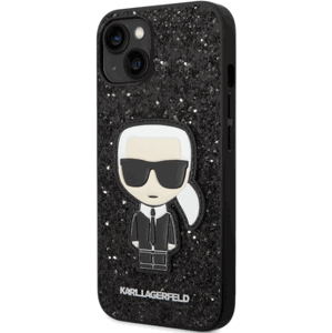 Plastové puzdro Karl Lagerfeld na Apple iPhone 14 KLHCP14SGFKPK Glitter Flakes Ikonik čierne