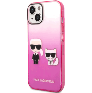 Plastové puzdro Karl Lagerfeld na Apple iPhone 14 Pro KLHCP14LTGKCP Gradient Karl and Choupette ružové