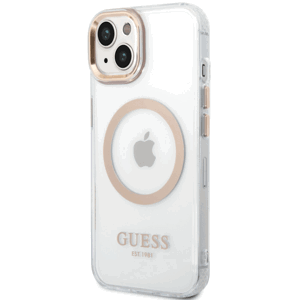 Plastové puzdro Guess na Apple iPhone 14 Plus GUHMP14MHTRMD Transparent MagSafe zlaté