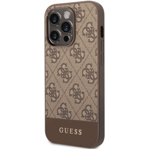 Plastové puzdro Guess na Apple iPhone 14 Pro GUHCP14LG4GLBR 4G Stripe hnedé