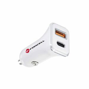 Forcell adaptér do auta, USB 3.0 + USB-C Quick Charging + Power Delivery PD20W, 4A, CC-QCPD01, biely