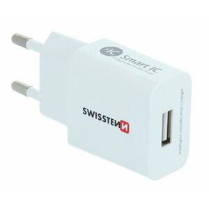 Napájací adaptér Swissten smart IC 1x USB, napájanie 2,1 A, biely