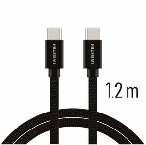 Dátový kábel Swissten textilný, USB-C / USB-C, 1,2 m, čierny