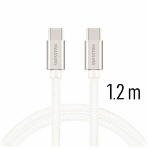 Dátový kábel Swissten textilný, USB-C / USB-C, 1,2 m, strieborný