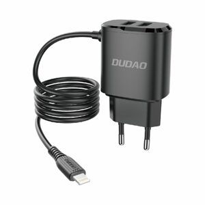 Dudao Lightning nabíjačka s 2 USB porty, 12W, čierna