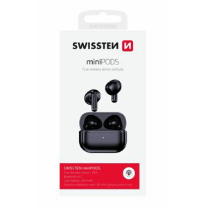 Swissten miniPODS TWS bezdrôtové slúchadlá Bluetooth, čierna
