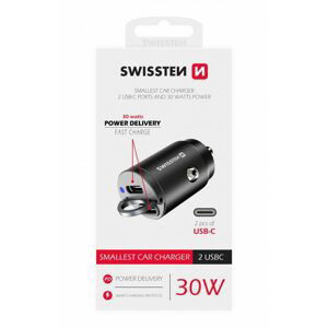 Swissten CL adaptér PD, 2x USB-C, 30W, Nano, čierny