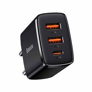 Baseus Compact rýchlonabíjačka, 2x USB, USB-C, PD, 3A, 30W, čierna