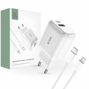 Tech-Protect C20W 2-portová sieťová nabíjačka PD20W / QC3.0 + kábel lightning, biela