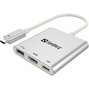 Sandberg Mini USB-C HUB, HDMI+USB, stříbrný