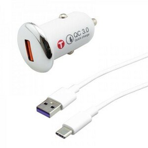 MOBILNET NAU-0027-USB-QC3.0 BIELA 3A QC3.0+TYPEC 5A KABEL AUTONABIJACKA 18W