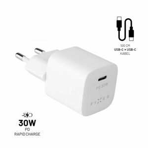 FIXED FIXC30M-CC-WH MINI S USB-C VYSTUPOM A USB-C/USB-C KABLA PODPORA PD, 1M, 30W, BIELY