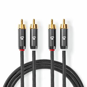 NEDIS ND-CATB24200GY20 STEREO AUDIO KABEL, 2X RCA KONEKTOR - 2X RCA KONEKTOR, POZLATENY, 2M