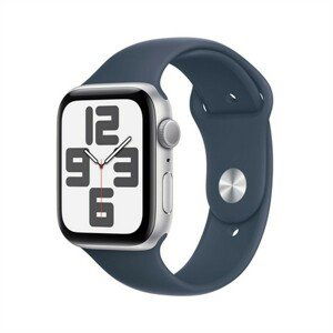 APPLE WATCH SE GPS 44MM SILVER ALUMINIUM CASE WITH STORM BLUE SPORT BAND - M/L MREE3QC/A