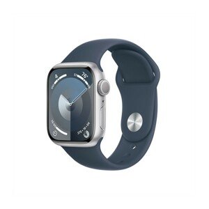 APPLE WATCH SERIES 9 GPS 41MM SILVER ALUMINIUM CASE WITH STORM BLUE SPORT BAND - M/L, MR913QC/A