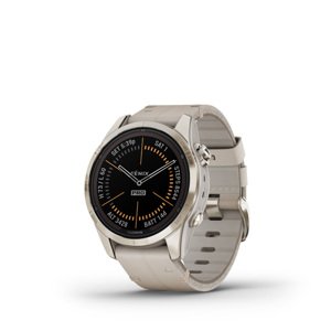 GARMIN FENIX 7S PRO SAPPHIRE SOLAR, SOFT GOLD STAINLESS STEEL, LIMESTONE LEATHER BAND 010-02776-30