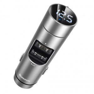 Baseus Energy Column Bluetooth FM Transmitter autonabíjačka 2x USB QC3.0 3.1A, strieborná (CCNLZ-0S)