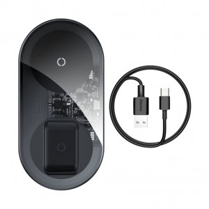 Baseus Simple 2in1 bezdrôtová nabíjačka na smartfón / AirPods 15W, priesvitná (WXJK-CB02)