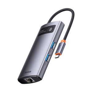 Baseus Metal Gleam USB-C HUB adaptér 3x USB 3.2 / RJ45, šedý (WKWG070113)