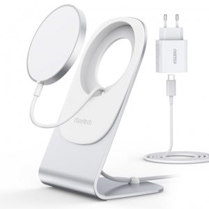 Choetech H047 MagSafe bezdrôtová nabíjačka 15W + stojan + nabíjačka USB-C 20W, strieborná (H047 + Q5004)