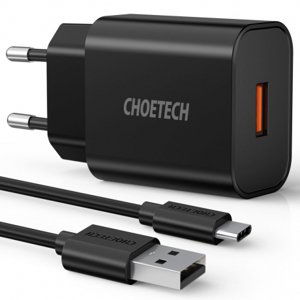 Choetech Q5003 sieťová nabíjačka QC 18W 3A + kábel USB / USB-C, čierny (Q5003)