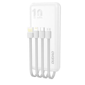 Dudao K6Pro Power Bank 10000mAh 2x USB + kábel USB / USB-C / Lightning / Micro USB, biely (K6Pro-white)