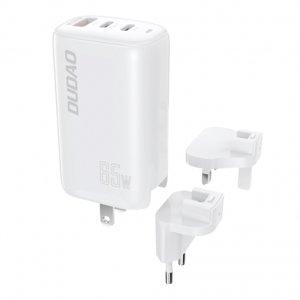 Dudao A7PRO 3in1 GaN sieťová nabíjačka USB / 2x USB-C QC PD 65W, biela (A7PRO)