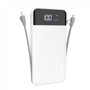 Dudao K1A USB Power Bank 10000mAh + kábel Lightning / USB-C / Micro USB 3A, biely (K1A white)