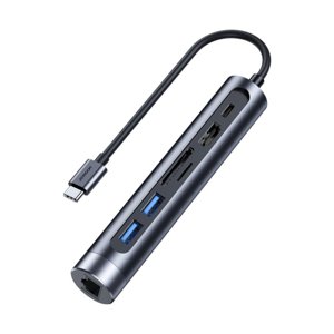 Joyroom S-H111 HUB adaptér 2x USB / USB-C / HDMI 4K / RJ-45 / SD / Micro SD 100W, šedý (S-H111)