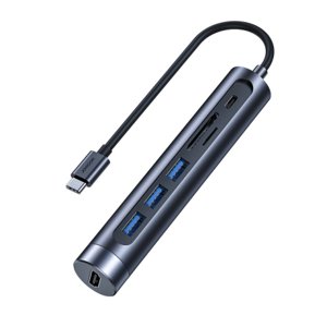 Joyroom S-H112 HUB adaptér 3x USB / USB-C / HDMI 4K / SD / Micro SD 100W, šedý (S-H112)