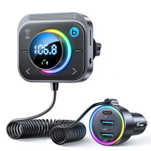 Joyroom JR-CL18 FM Transmitter autonabíjačka 2x USB / USB-C 30W, čierna (JR-CL18)