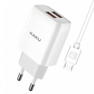KAKU Charger sieťová nabíjačka 2x USB 15W 2.4A + USB-C kábel 1m, biela (KSC-397)