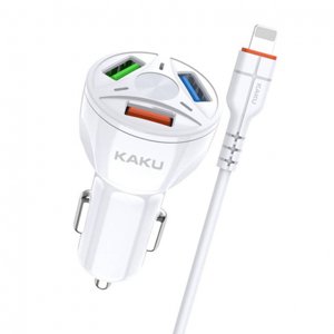 KAKU Car Charger autonabíjačka 3xUSB QC 4.8A 20W + Lightning kábel, biela (KSC-493)