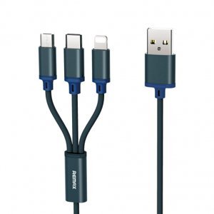 Remax Gition 3in1 kábel USB - Micro USB / Lightning / USB-C 2.8A 1.15m, modrý