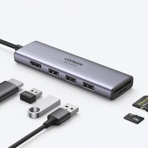 Ugreen CM511 HUB adaptér USB-C - 3x USB 3.2 / HDMI 4K / SD TF, šedý (60383 CM511)