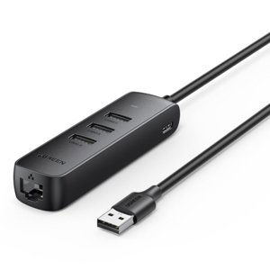 Ugreen CM416 adaptér USB-C - RJ45 / 3x USB, čierny