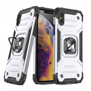 MG Ring Armor plastový kryt na iPhone XS / X, strieborný