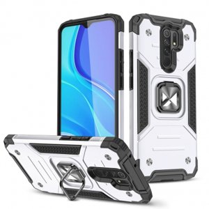 MG Ring Armor plastový kryt na Xiaomi Redmi 10X 4G / Redmi Note 9, strieborný