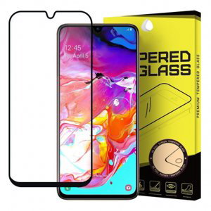 MG Full Glue ochranné sklo pre Samsung Galaxy A70, čierne/priesvitné